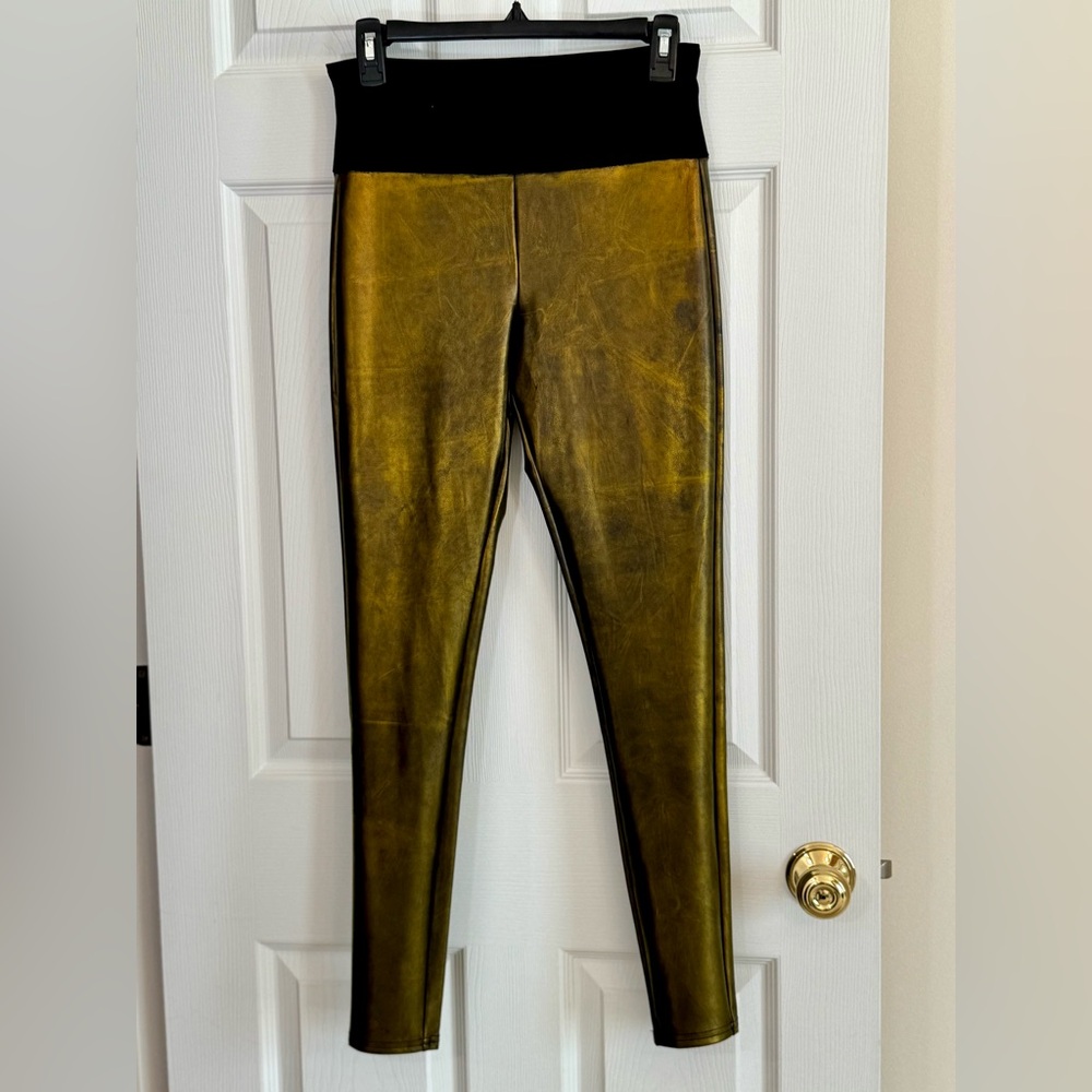 Red Hot Spanx Gold Faux Leather Shapewear Leggings Size Medium